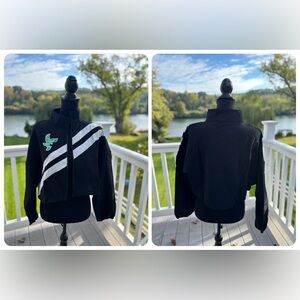 Eagles inspired Womens Crop Black Light Track Jacket with White Stripes